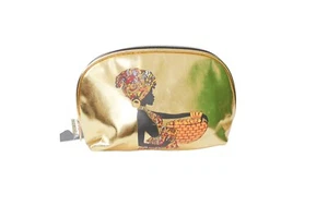 Bolsa de maquillaje cosmético con cremallera estampado africano oro metálico zakiyah belleza - Imagen 1 de 12