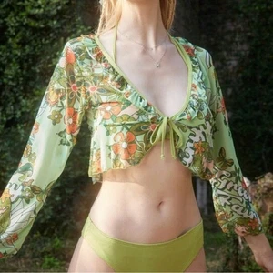 ROMWE grüne geblümte Bluse zum Binden Größe M - Bild 1 von 9