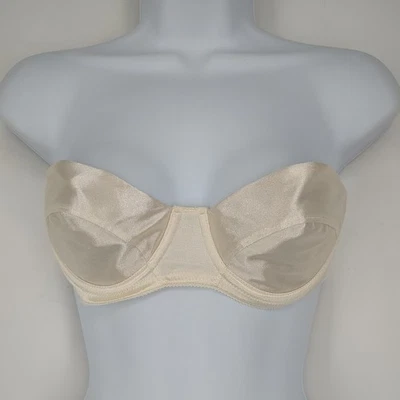 Sujetador Lily of France Vintage Sin Tirantes Con Aros Blanco Satinado Talla 36B Estilo 1162 Foto 1 de 4