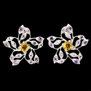 925 Pendientes de Plata de Ley Redondo Citrino 4mm Amatista Gema Natural Joyería - Imagen 1 de 13