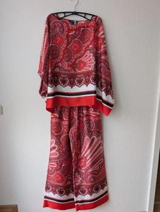 Hosenanzug von Ralph Lauren, Rot-Weiß-Pinktöne, Paisleymuster, Gr. M + L - Bild 1 von 12