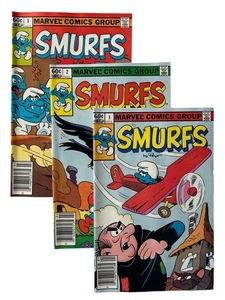 Los Pitufos #1 2 3 1982 Quiosco Completo Mini Serie Conjunto Lote Ejecutar Marvel Comics - Imagen 1 de 17