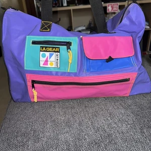 VTG 80s 90s Retro Neon Colorblock Gym Duffel Travel Bag Vapor Wave LA GEAR - Picture 1 of 8