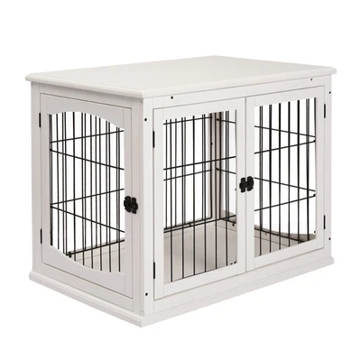 Mesa auxiliar de caja de MDF blanca y alambre de metal para perros 81x58,5x66 cm para mascotas pequeñas Foto 1 de 4