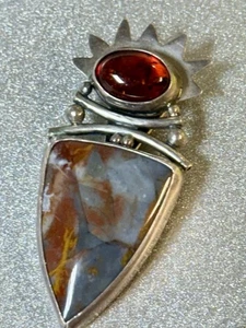 Vintage Sajen 925 Modernist Silver Pietersite Amber Pendant Signed (CJ-A3-1-3) - Picture 1 of 4