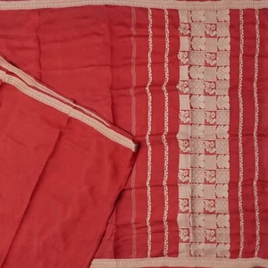 Namaste Vintage rote Sari 100 % reine Seide gewebt indischer Sari 5 Jahre Handarbeit Stoff - Bild 1 von 6