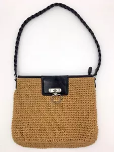 Brighton Straw Shoulder Bag Purse Leather Strap Heart Charm Front - Picture 1 of 5