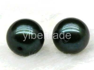 AAA+++ 8.5mm black green match pair perfect round loose akoya pearl half drilled - Picture 1 of 2