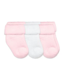 Jefferies Baby Girls Socks Pink White Terry Cotton Soft Warm Turn Cuff Bootie 3P - Picture 1 of 4