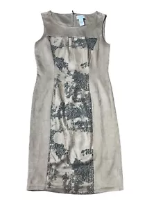 Carmen Marc Valvo Faux Suede Snakeskin Sheath Dress Tan/Black Size Small - Picture 1 of 6