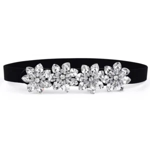 Black Stretchy Belts Rhinestone Waist Belt Elastic Crystal Belt for Women and... - Picture 1 of 7