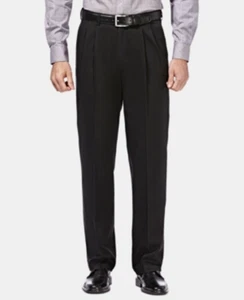 Haggar Men Premium No Iron Khaki Pleated Pant Classic Fit Black 34Wx32L - Picture 1 of 3