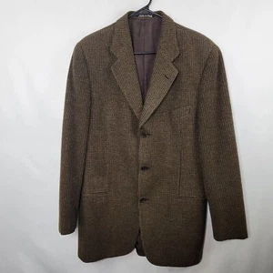 Vtg. Calvin Klein Wool Blend Brown Check LS Button Up Tweed Blazer Men's Size 42 - Picture 1 of 10