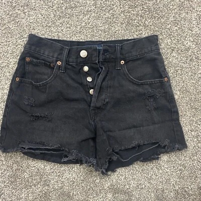 Pantalones Cortos Aeropostale Para Mujer 4 Tiro Alto Corte Envejecido Botón Mosca Vaqueros Vaquera Foto 1 de 4