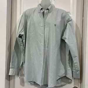 Ralph Lauren Button Down Shirt Green Cotton Oxford Pinstripe Preppy Blake XL - Picture 1 of 11