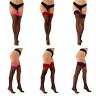 Women Sheer Hold Ups Floral Red Pink Violet Lace Top Stockings 20 Den XS-2XL