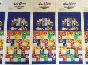 Fabric Disney 1988 Calendar 5 Panels Mickey Minnie Goofy Donald Daisy 2 yd X 44 - Picture 1 of 12