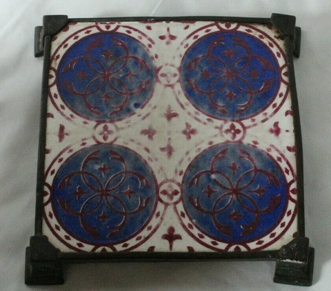 ANTIQUE minton hollin pugin style gothic revival tile trivet unusual design Cover