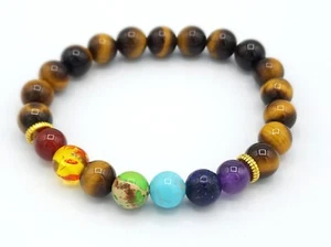 7 Chakra Bead Tiger Eye Bracelet - Balance Harmony Natural Stone Healing - Picture 1 of 6