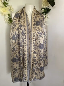 Vintage Women Gray Beige Abstract Silky Satin Rectangular Scarf Neck Tie 65"X20" - Picture 1 of 12