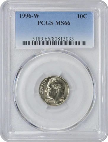 1996-W Roosevelt Dime MS66 PCGS Cover