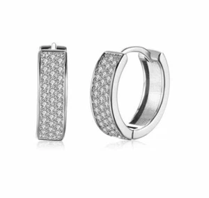 Ladies Women's 14K White Gold Plated CZ 20mm Cuff Hoop Earrings Earring Set USA - Picture 1 of 4