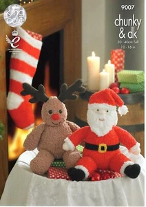 King Cole Knitting Pattern DK & Chunky Yarn - SANTA & RUDOLPH TOYS 9007 - Picture 1 of 2