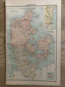 1898 DENMARK ANTIQUE COLOUR MAP BY BARTHOLOMEW 122 YEARS OLD - Picture 1 of 3
