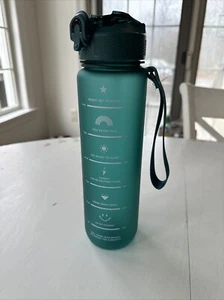 Popsugar blau/grün 32 Oz Motivierende Wasserflasche BPA-frei Strohhalm & Tragegurt - Bild 1 von 6