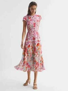 NEW £178 REISS Ivy Floral Midi Dress UK 14 Cut Out Back Side Split Wedding Races - Picture 1 of 10