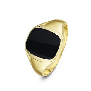Men's 9ct Yellow Gold Cushion-Shaped Onyx Signet Ring - Picture 1 of 6
