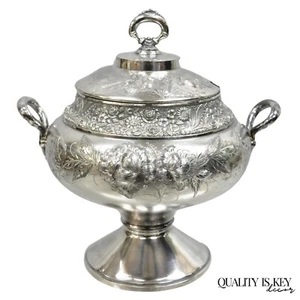 Antique Mead & Robbins Victorian Silver Plated Floral Repousse Fancy Soup Tureen - Picture 1 of 13