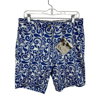 全新带标签 Royal & Awesome Club Swirl Paisley 印花高尔夫短裤蓝色灰色 32 码 — 第 1/4 张图片