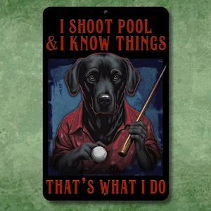Black Lab Billiards Sign Funny Labrador Dog Shooting Pool metal tin man cave art - Picture 1 of 3