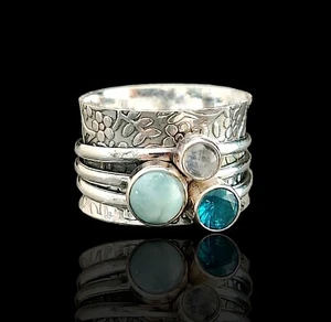 Multi Stone Ring 925 Sterling Silver Ring Handmade Spinner Silver Spinner Ring - Picture 1 of 3