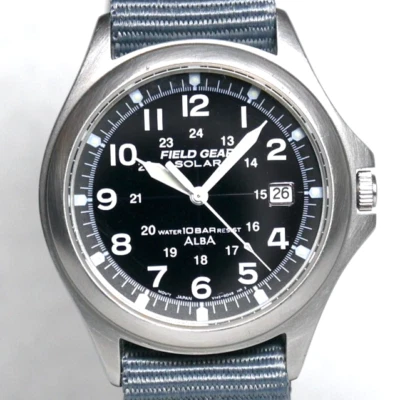 SEIKO ALBA FIELD GEAR Military Watch V145 2000 Black Solar Power Luminous Japan - Image 1 of 4