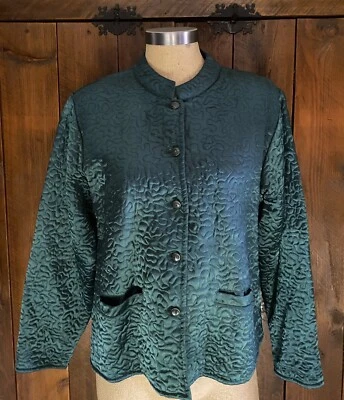Women’s Vintage APRIL CORNELL Size SMALL Dark Teal Green Satin Quilted Jacket - Image 1 of 4