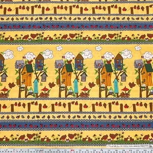 Chickens Birdhouse Bees Border Stripe Cynthia Young Moda Cotton by the HALF YARD - Picture 1 of 2
