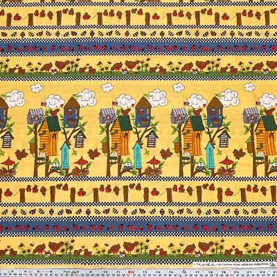 Chickens Birdhouse Bees Border Stripe Cynthia Young Moda Cotton by the HALF YARD - Image 1 of 2