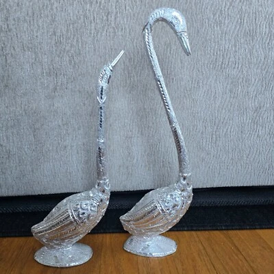 Estatuilla de cisne decorativa artesanal de metal latón aluminio 2 piezas 2 lb 10,2 oz plateada Foto 1 de 4