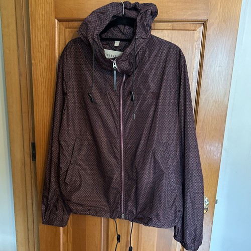 Giacca a vento Burberry Brit uomo L mirtillo rosso nero con cappuccio stampa grafica
