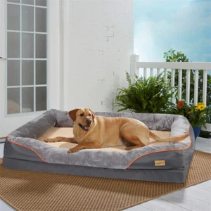 Large Dog Bed Orthopedic Dog Sofa Memory Foam Mattress Calming Couch Rim Pillow - Picture 1 of 16