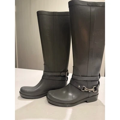 Botas de lluvia Coach Lori para mujer talla 5B grises de goma hasta la rodilla altas A7735 Foto 1 de 4