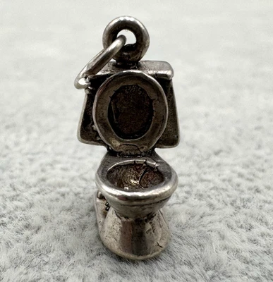 Vtg Toilet Charm 3D 925 Sterling Silver Whimsical Unexpected Playful Humor Flush - Image 1 of 4
