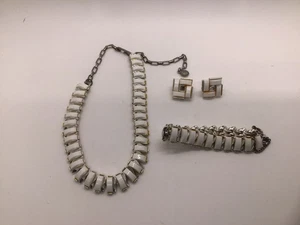 Vintage Necklace, Braclet, Earrings White Thermostat Set - Picture 1 of 8