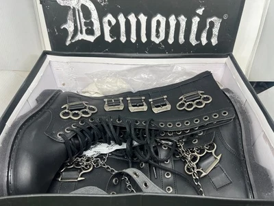 DEMONIA BOLT-450 Hombre Combat 20 Ojales Negro Cuero Vegano Talla 7 - (D) #85U Foto 1 de 4