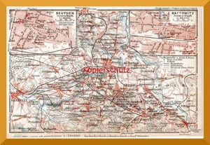 Beuthen-Kattowitz +Über 100 Jahre alter Stadt/Umgebungsplan+ Bytom, Katowice - Bild 1 von 4