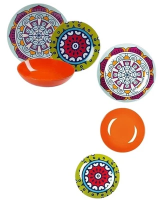 Excelsa Mandala Etno Arancio, posto tavola 3 piatti, in fine porcellana - Immagine 1 di 4