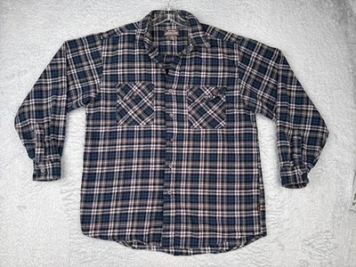 Moose Creek Shirt Men Large Blue White Plaid Button Up 100% Cotton Flannel Fish - Image 1 of 4