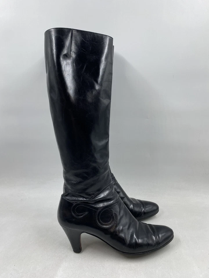 Salvatore Ferragamo Bota Rodilla Cuero Negro Cremallera W 9.5 Foto 1 de 4